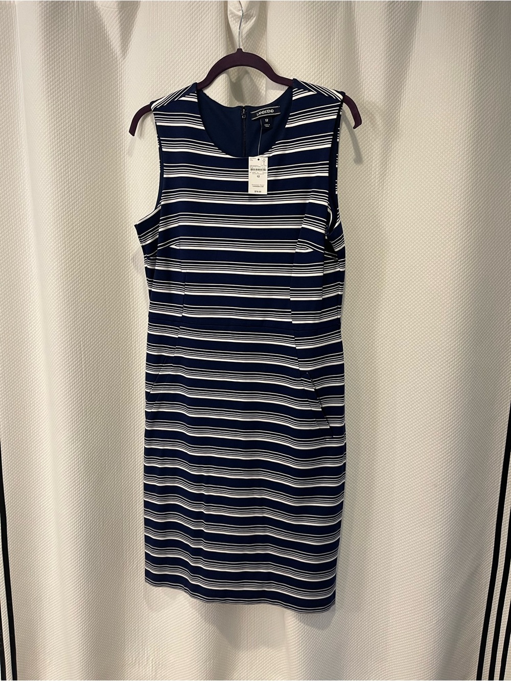 Lands End Blue and White Striped Sleeveless Sheath Dress. Size 12. Nwt